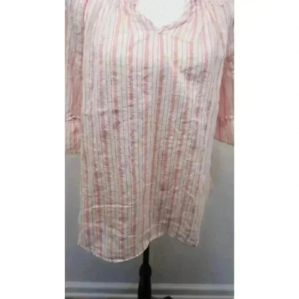 Emily D Women’s Striped Lurex Blouse with Fluted Sleeves (Size M) - Picture 6 of 14